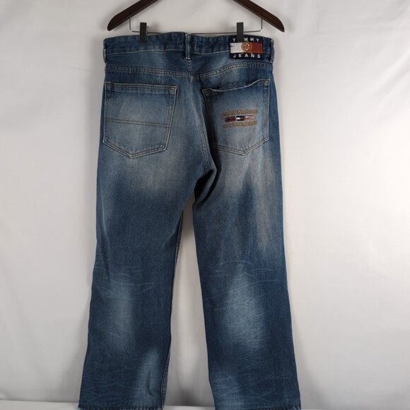 Tommy Jeans Men's Blue Denim Jeans Straight Loose Fit Big Logo, 36W/34L - Picture 2 of 10